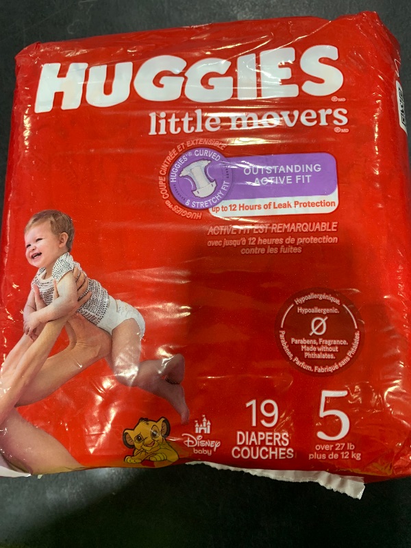 Photo 1 of Huggies Size 5 Diapers, Little Movers Baby Diapers, Size 5 (27+ lbs), 19 Count, Packaging May Vary