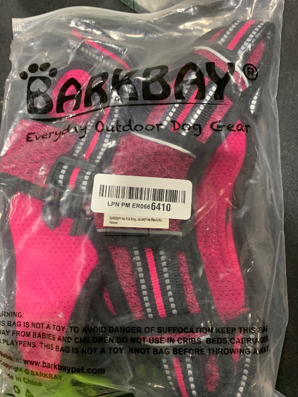 Photo 1 of BARKBAY No Pull Dog Harness Large Reflective Dog Harness with Front Clip and Easy Control Handle for Walking Training Running with ID tag Pocket(Pink/Black,XL)