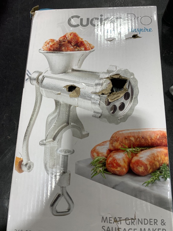 Photo 1 of Meat Grinder w Tabletop Clamp & 2 Cutting Disks, Cast Iron Heavy Duty Sausage Maker & Manual Meat Mincer- Homemade Burger Patties, Ground Beef & More, Portable Cooking, Easy to Use, Kitchen Essential