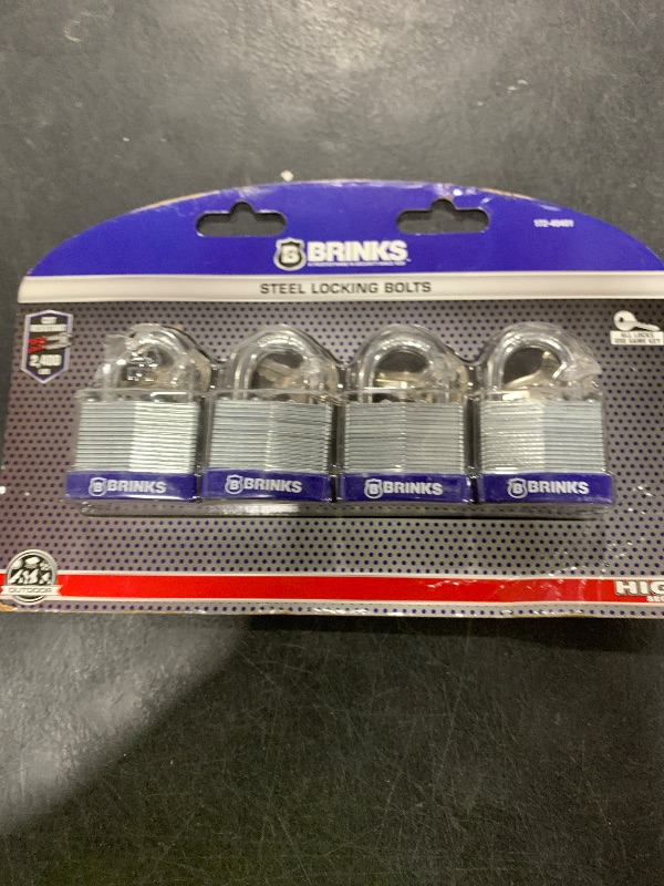 Photo 1 of BRINKS - 40mm Laminated Steel Keyed Padlock, 4-Pack - Chrome Plated with Hardened Steel Shackle