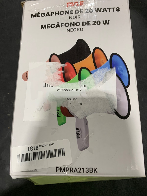 Photo 1 of Pyle 20W Megaphone Bullhorn - Portable, Automatic Siren & Adjustable Volume,Projection Range Up to 400 Square Yards, Aux Input, Talk, Siren, Music, Whistle, & Record, Shoulder Strap (Black)