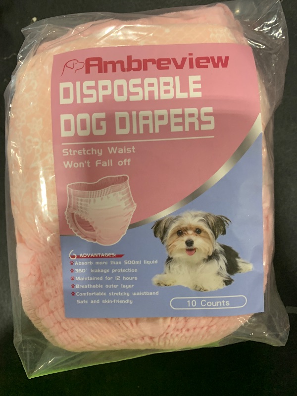 Photo 1 of Ambreview Disposable Dog Diapers Female, Just Pull It Up, Doggie Diapers for Female Dogs, Strong Absorbency | Leak Proof, for Dogs in Heat | Elderly | Disabled, XS 10 PCS