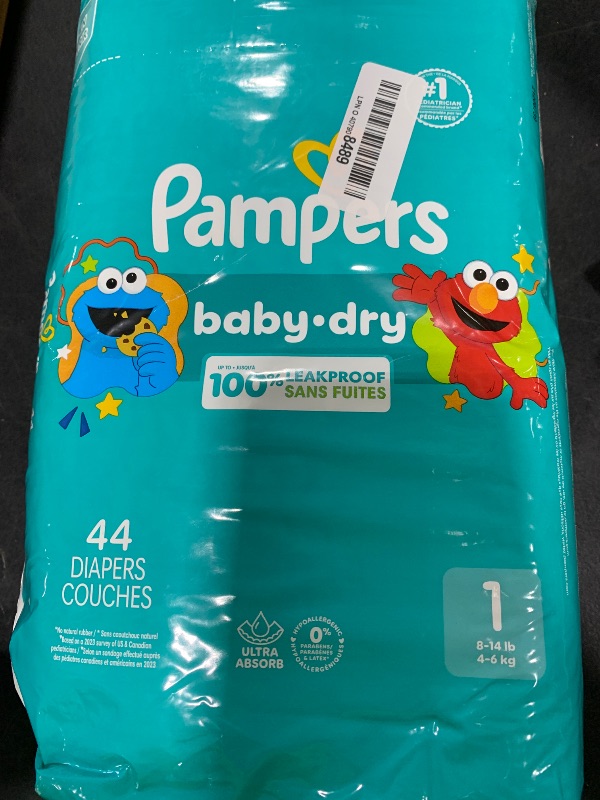 Photo 1 of Pampers Diapers - Baby Dry - Size 1, 44 Count, Absorbent Disposable Infant Diaper (Packaging May Vary)