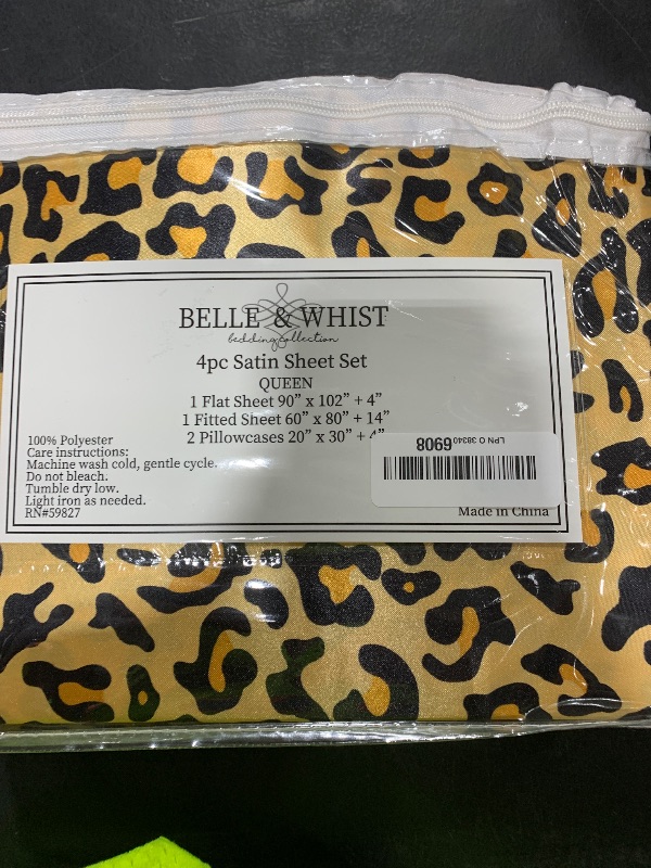 Photo 1 of Beatrice Home Fashions 100% Luxury Satin Polyester Sheet Set, Queen, Leopard