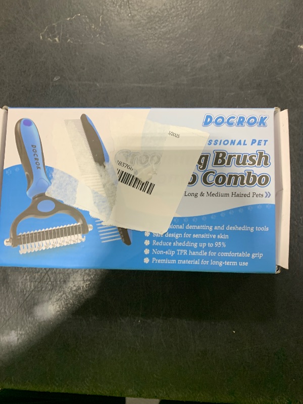 Photo 1 of Docrok Pet Grooming Combo - Blue Deshedding Brush with Metal Comb for Detangling and Dematting Long, Matted Fur on Cats and Dogs