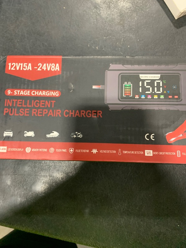 Photo 1 of PZP 15-Amp 12V/24V Smart Battery Charger, Maintainer & Trickle Charger for LiFePO4, Lead Acid Batteries - Fully Automatic 9-Stage Charging w/Temp Compensation for Motorcycle Car Truck Lawnmower Boat