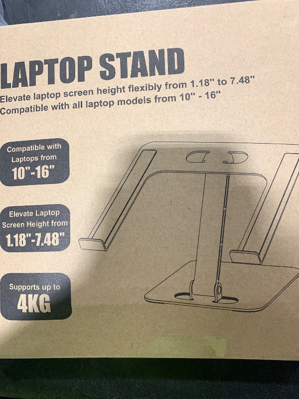 Photo 1 of RIWUCT Foldable Laptop Stand, Height Adjustable Ergonomic Computer Stand for Desk, Aluminum Portable Laptop Riser Holder Mount Compatible with MacBook Pro Air, HP, Dell 10-16"