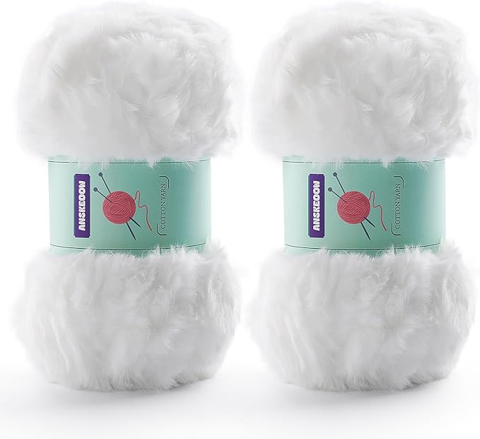 Photo 1 of Soft Chunky Fluffy Fuzzy Faux Fur Yarn for Crocheting - Eyelash Furry Yarn for Knitting Blankets, Scarves and Sweaters, 3.5 Oz/75 Yards Per Roll (Pure White)
