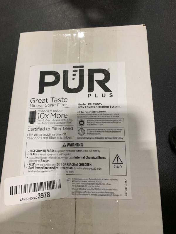 Photo 1 of PUR Plus Vertical Faucet Mount Water Filtration System, Lead-Reducing Water Filter For Sink Faucet, Easy Install, 100 Gallons, Compatible with Sinks with External Aerators, Grey