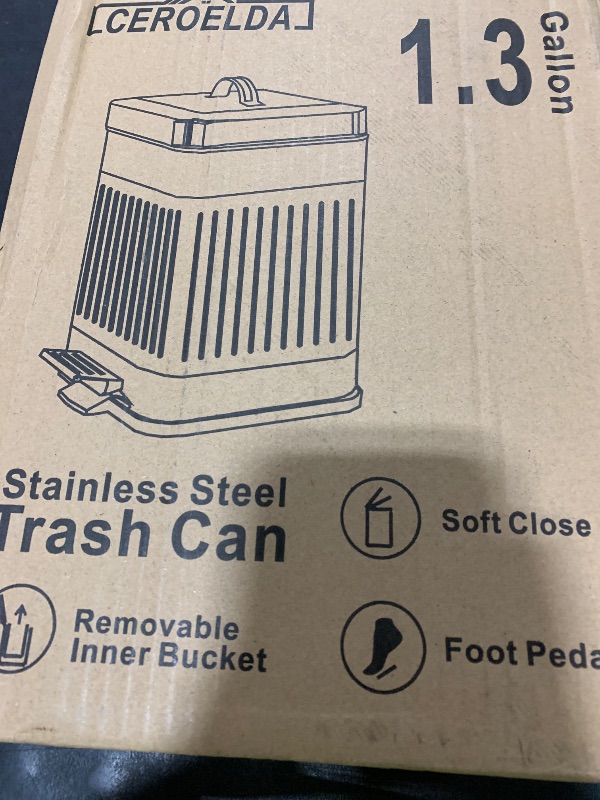 Photo 1 of CEROELDA Small Trash Can with Lid-5L/1.3 Gal,Outdoor Dog Poop Garbage Can-Farmhouse Retro Metal Waste Bin w/Step Pedal for Bathroom Bedroom Office-Soft Close-Galvanized Steel…