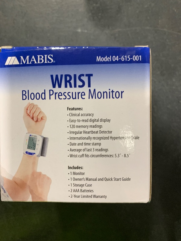 Photo 1 of Mabis Digital Premium Wrist Blood Pressure Monitor with Automatic Wrist Cuff that Displays Blood Pressure, Pulse Rate and Irregular Heartbeat, Stores up to 120 Readings