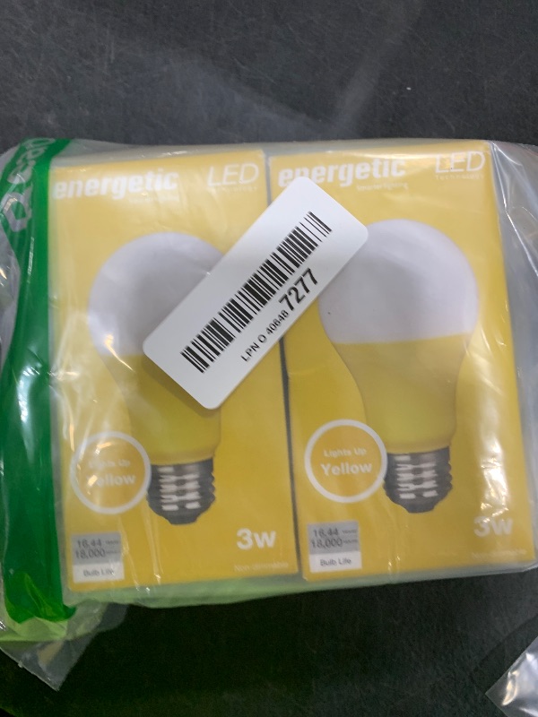 Photo 1 of Energetic A19 Yellow Light Bulb, 3W Equivalent 40W, E26 Base Non-dimmable LED Bulb for Indoor Use, Home Party Decoration and Holiday Lighting, UL Listed, 2 Pack