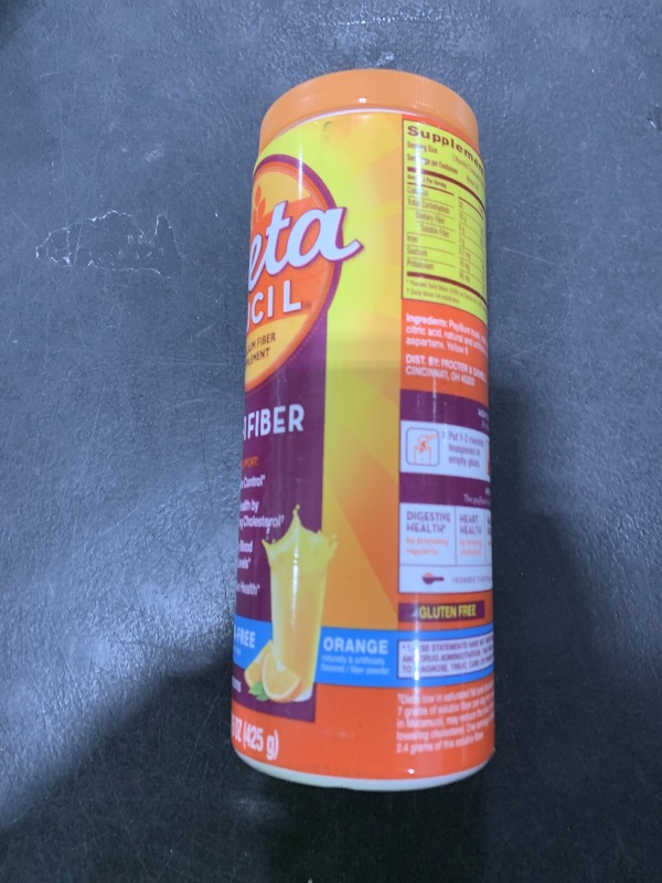 Photo 1 of Metamucil 4-in-1 Psyllium Husk Fiber Supplement, Sugar-Free, 72 teaspoons, Orange Flavored, Daily Fiber Powder for Digestive Health, made with Plant-Based Psyllium Husk Fiber