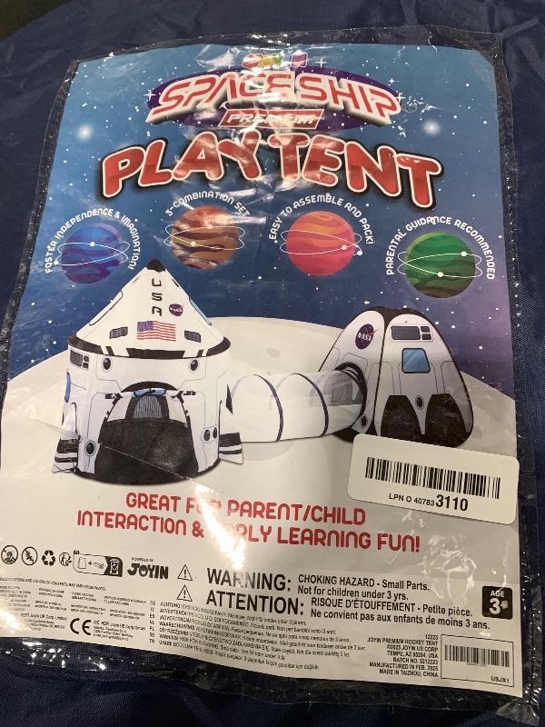 Photo 1 of JOYIN White Rocket Ship Pop up Play Tent with Tunnel and Playhouse Kids Indoor Outdoor Spaceship Tent Set