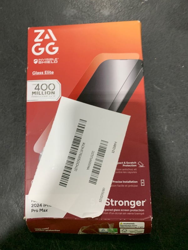 Photo 1 of ZAGG Glass Elite Screen Protector for iPhone 16 Pro Max - 5X Stronger, Reinforced Edges, Ultra-Strong Tempered Glass, Scratch Resistant, Anti-Smudge, InvisibleShield, Easy Installation, Eco-Friendly