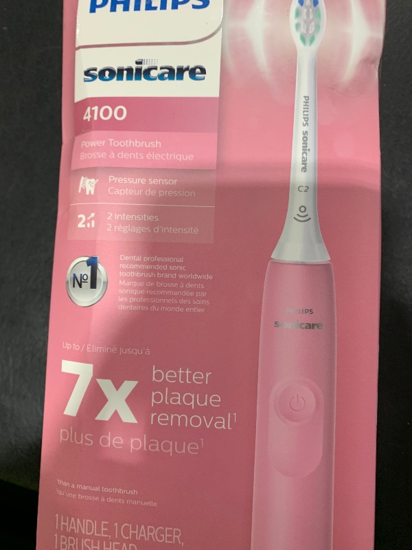 Photo 1 of Philips Sonicare 4100 Rechargeable Electric Toothbrush, with Pressure Sensor, 2 Intensity Settings, SmarTimer and QuadPacer, 14-Day Battery Life, Deep Pink, Model HX3681/26