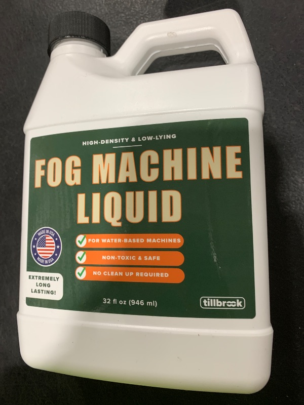 Photo 1 of Fog Machine Liquid - 32 oz Tillbrook Fog Machine Fluid - High Density & Long-Lasting Fog Juice - Low-Lying, Universal, Water-Based Solution for Spooky Halloween Parties, Haunted Houses, & Concerts