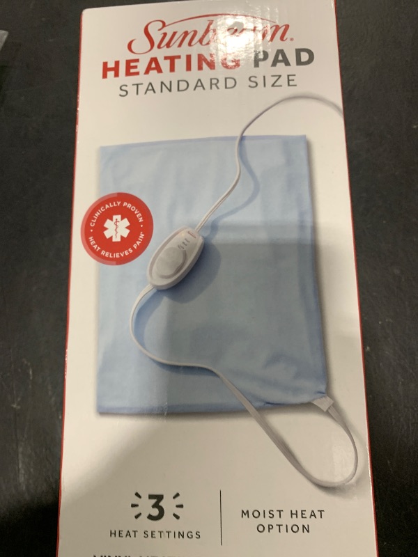 Photo 1 of Sunbeam Standard Size Heating Pad, 12"x 15", For Back, Neck, Shoulder, and Period Cramp Pain Relief, 3 Heat Settings, Compact Storage Solution, Auto Shut-Off, Machine-Washable, Gifts For Mom & Wife, FSA/HSA Eligible, Grey