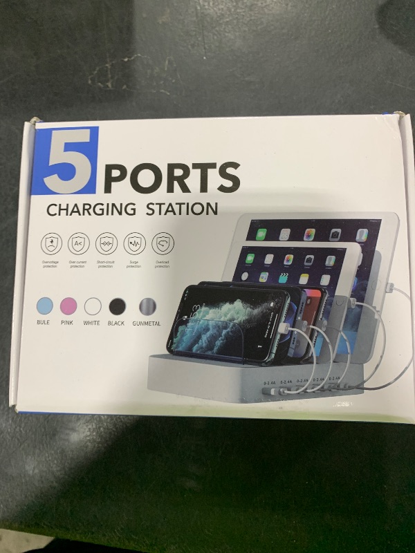 Photo 1 of MSTJRY Charging Station for Multiple Devices : 5 Port Multi USB-A Charger Stations Multi-Device Organizer Charging Dock Designed for iPhone iPad Cell Phone Tablets (7 Short Cables Included)