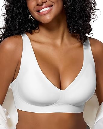 Photo 1 of As Fairy Womens Seamless Bra Wireless No Underwire Full Coverage Comfortable Plunge Everyday Tshirt Bralettes (White 38B)