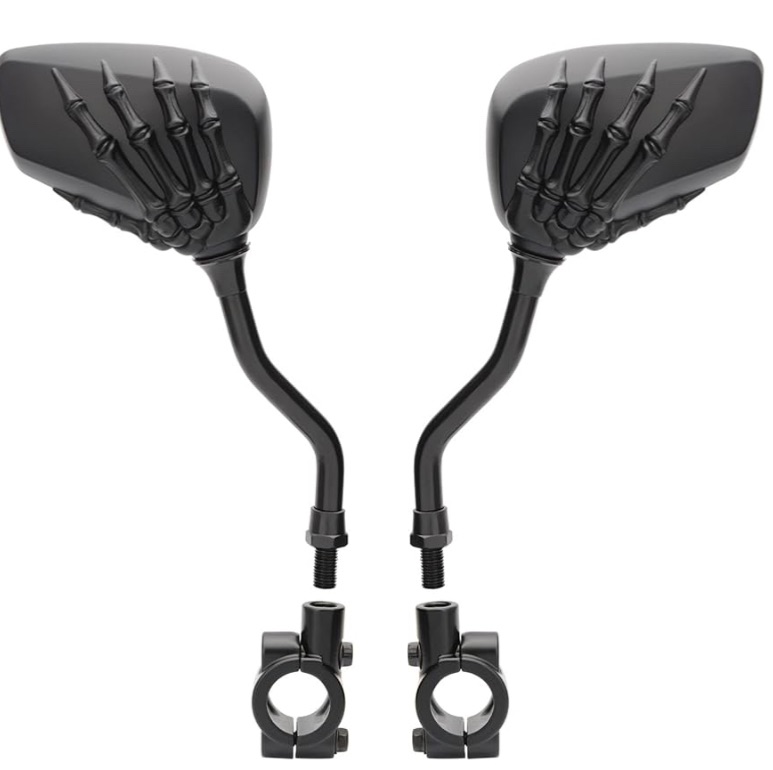 Photo 1 of 1 Pair Bicycle Mirror,Big View Bike Rear View Mirror Blindsight Multi Angle Adjustable Bike Mirror Billet Aluminum Chrome Plated Outside Skull Claw Style Also suitable for motorcycle mirror