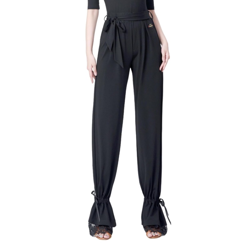 Photo 1 of Women's Elastic Waist Latin Dance Training Suit Lace-up Lacework Trousers Ballroom Dance Pants (M)