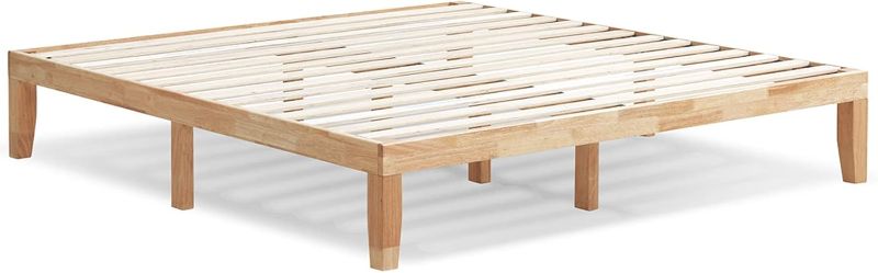 Photo 1 of KOMFOTT 14 Inches Wood Platform Bed Frame King Size, Wooden Mattress Foundation with Rubber Wood Frame, Strong Wooden Slats Support, No Box Spring Needed, Bed Frame (Natural)
