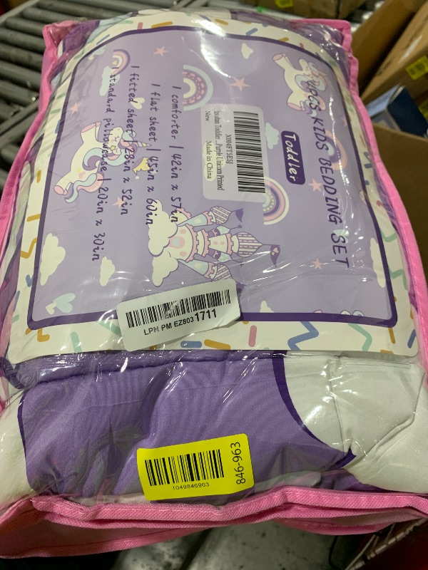 Photo 1 of lasoftan Toddler Bedding Set, 4 Piece Bed-in-a-Bag Toddler Bed Comforter Sets for Girls, Toddler Bed Set, Purple Unicorn Printed, Toddler Comforter, Machine Washable