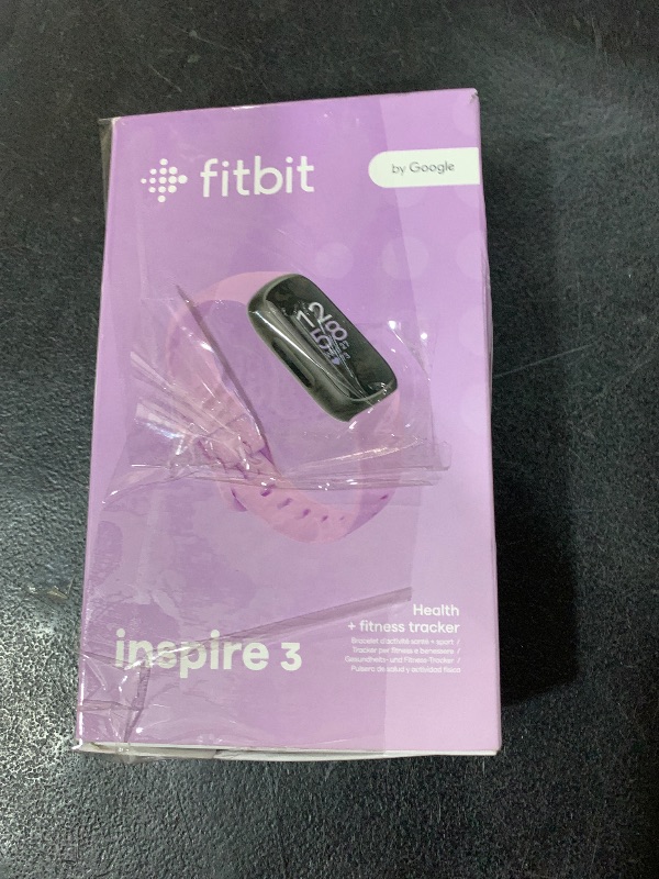 Photo 1 of Fitbit Inspire 3 Health &-Fitness-Tracker with Stress Management, Workout Intensity, Sleep Tracking, 24/7 Heart Rate and more, Lilac Bliss/Black, One Size (S & L Bands Included)