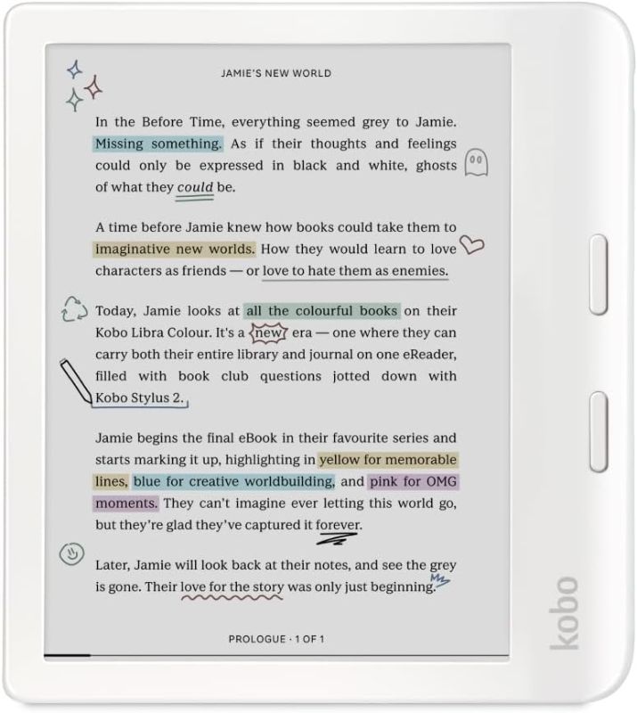 Photo 1 of Kobo Libra Colour | eReader | 7” Glare-Free Colour E Ink Kaleido™ 3 Display | Dark Mode Option | Audiobooks | Waterproof | White