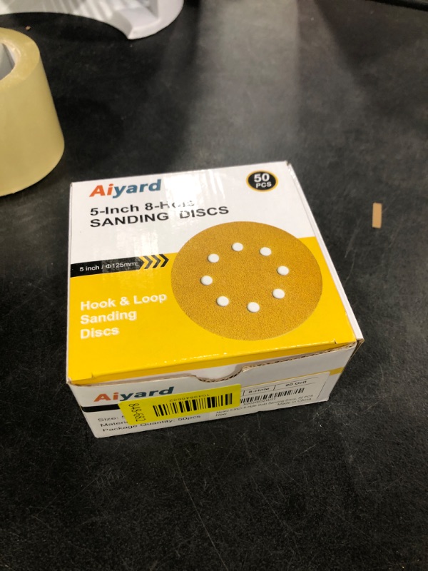 Photo 1 of Aiyard 5-Inch 8-Hole Hook and Loop Sanding Discs 80-Grit Random Orbit Sandpaper, 50-Pack