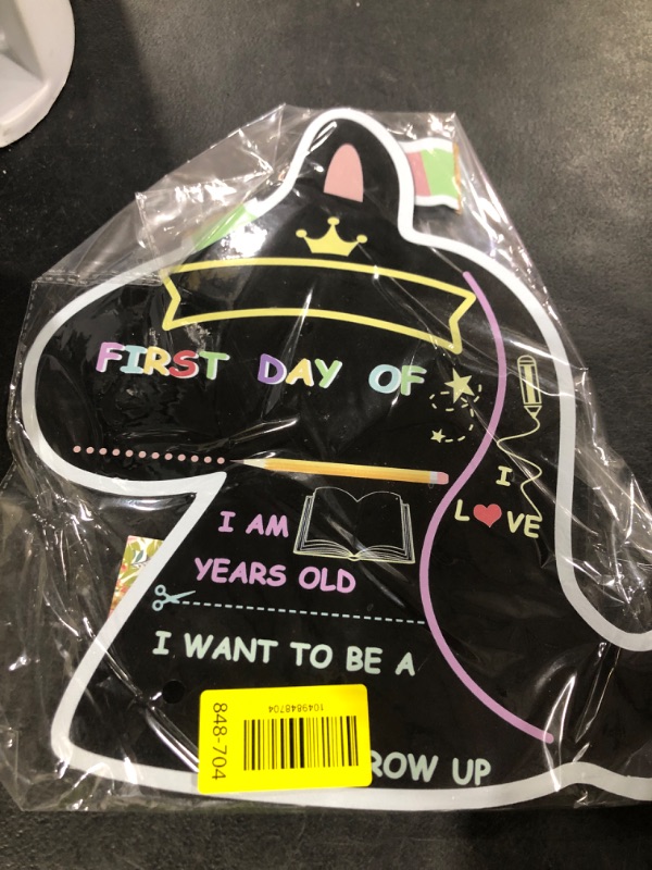 Photo 1 of Extpro First and Last Day of School Board Reusable, Back to School Chalkboard Sign, Double Sided Preschool Kindergarten Signs for Kids Girls Boys (Cute Unicorn)