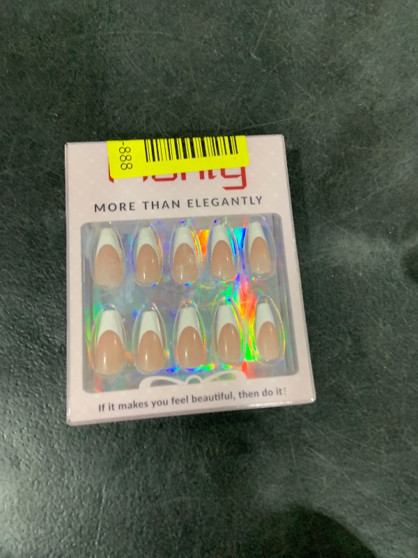 Photo 1 of Morily Light Pink White French Tip Press on Nails, 30Pcs Long Coffin Thicker Fake Nails Reusable False Nails with Design, Glossy Acrylic Stick on Nails for Women, 15 Sizes, Include Glass File