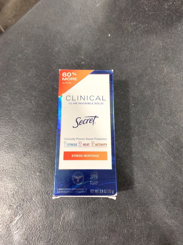 Photo 1 of Secret Clinical Strength Antiperspirant Deodorant for Women, Stress Response, 3X Stress Protection, 72hr Sweat & Odor Protection, PH Balancing Minerals, Invisible Solid, 2.6 oz