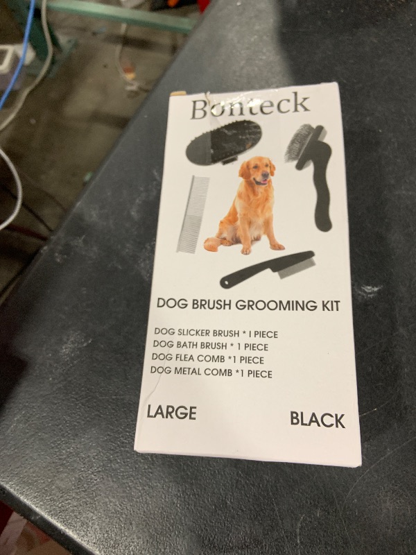 Photo 1 of Bonteck Dog Slicker Brush for Dogs Grooming Kit 4PCS | Large Dog Brush for Goldendoodles Poodles Doodles | Long Pin Haired Brush | Poodle Brushes and Comb (Black)