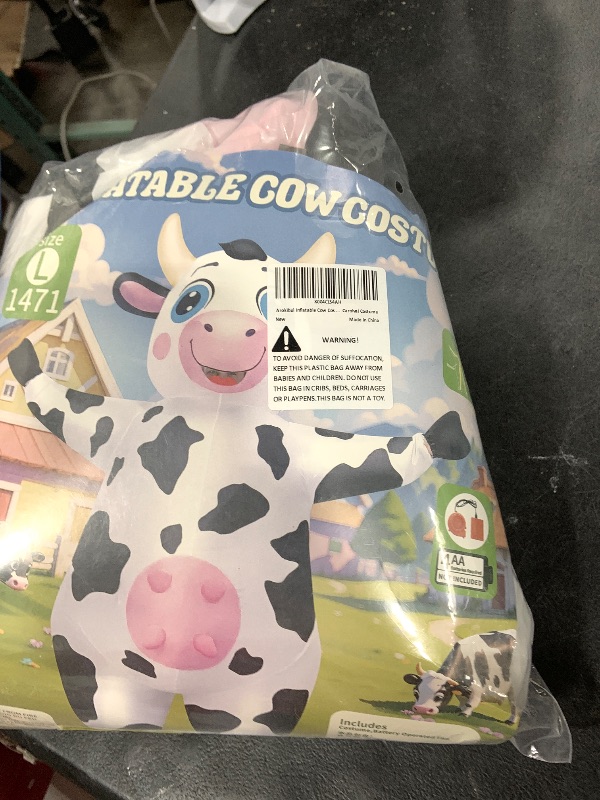 Photo 1 of Arokibui Inflatable Cow Costume Funny Blow up Animal Costume Cow Suit for Cosplay Party Christmas Halloween Parade Carnival Festiva Suit