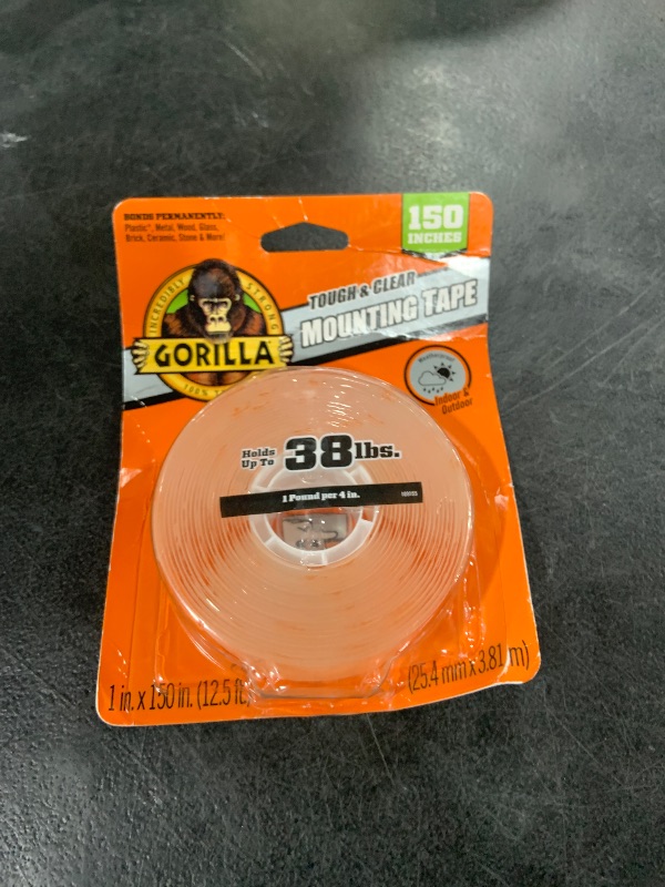 Photo 1 of Gorilla Tough & Clear Double Sided Mounting Tape, Clear Tape, 1" x 150" (Pack of 1) - Weatherproof for Indoor or Outdoor