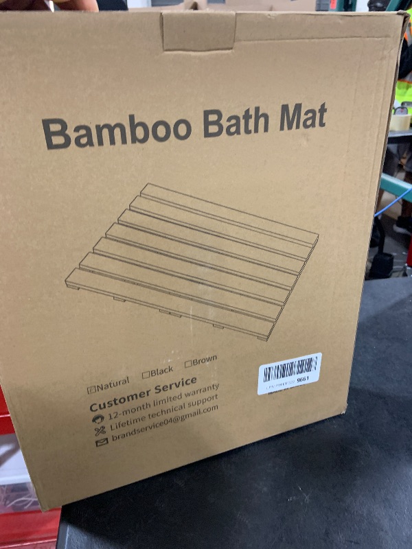 Photo 1 of Bamboo Bath Mat for Shower, Dual Anti-Slip for Surface & Bottom, Waterproof Foldable Shower Mat, Easy to Carry and Storage, Perfect for Indoor Outdoor ? Natural, 26.77×16.14×1.14 Inches?