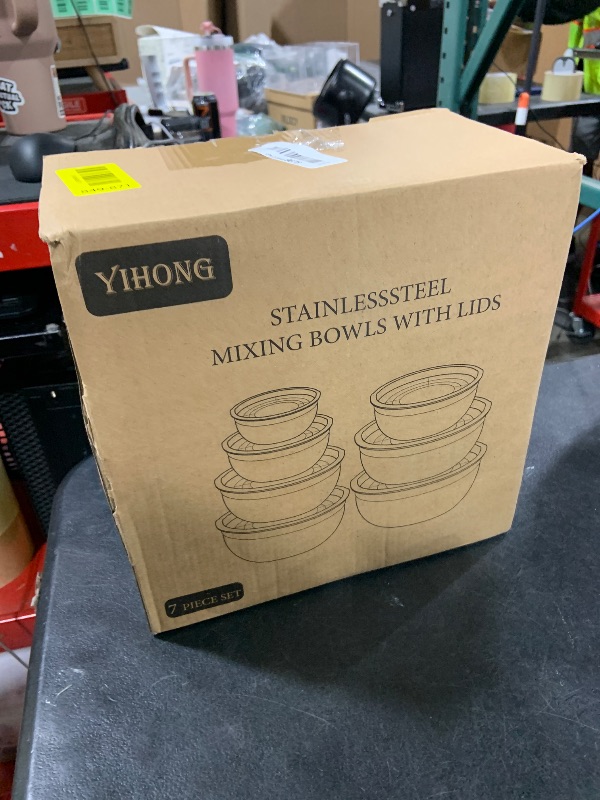 Photo 1 of YIHONG 7 Piece Metal Mixing Bowls with Lids for Kitchen, Stainless Steel Set Ideal for Baking, Prepping, Cooking and Serving Food, Nesting Design for Space Saving Storage