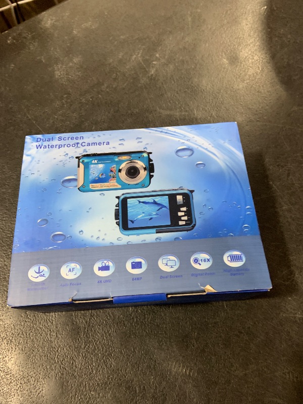 Photo 1 of 4K Underwater Camera 11FT Waterproof Camera with 32GB Card 56MP Autofocus Dual-Screen Selfie Underwater Camera for Snorkeling Waterproof Compact Floatable Digital Camera 1250mAh Battery Type-C (Blue)