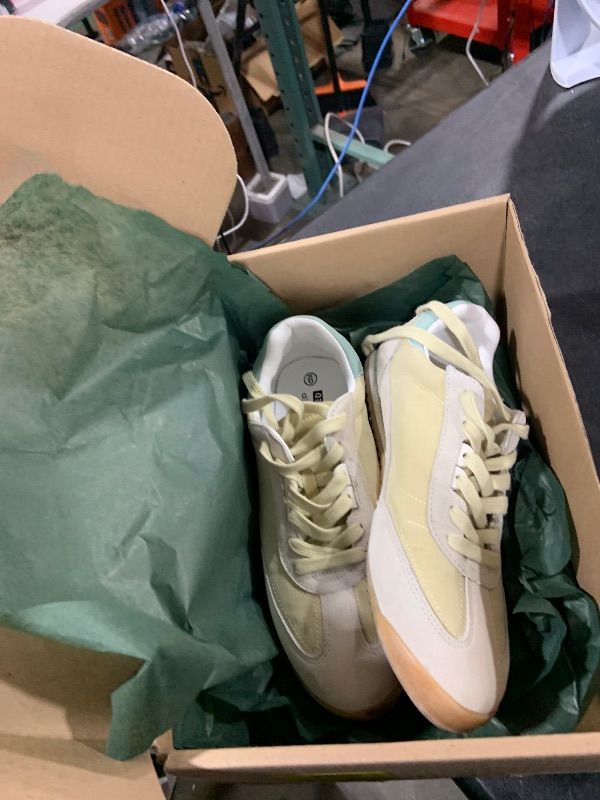 Photo 1 of LUCKY STEP Women's Fashion Sneakers Tennis Shoes Casual Neutral Comfortable Walking Shoes Running Trendy Gym Workout Shoes(Grey/Yellow,9 B(M) US)
