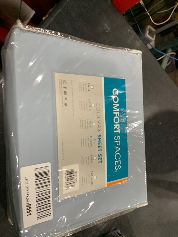 Photo 1 of Comfort Spaces Queen Cooling Sheets, Moisture Wicking Coolmax Sheets, Soft, Colorfast Sheet Set, Cooling Bed Sheets For Hot Sleepers, Elastic Deep Pocket Fits Up to 16" Mattress, Queen Blue 4 Piece