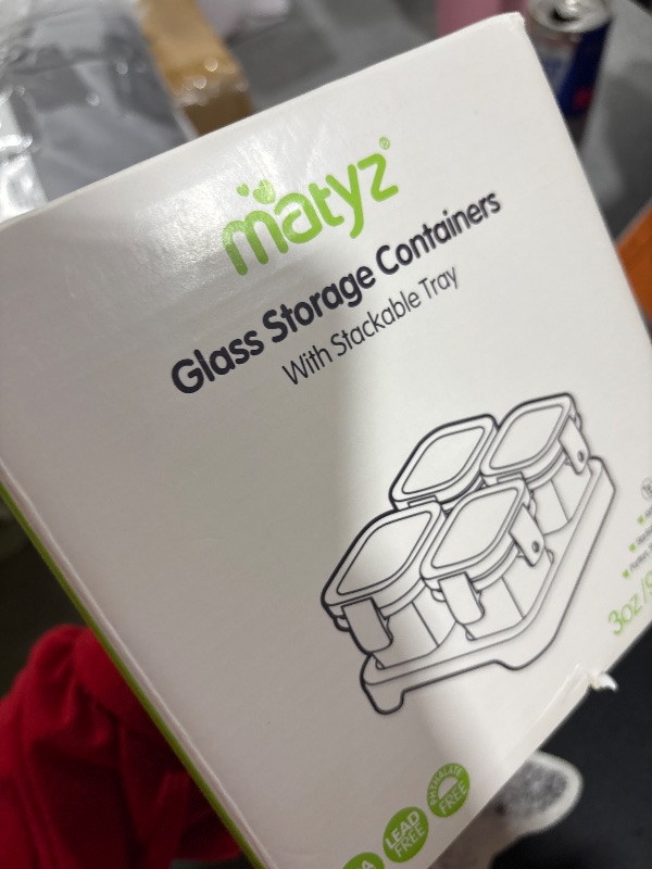 Photo 1 of Matyz 4-Pack Glass Baby Food Containers with Airtight Lids and Stackable Tray (Mint Green, 3 OZ Each) - Glass Food Containers Freezer Safe for Baby Toddler - Stackable Baby Food Containers Glass