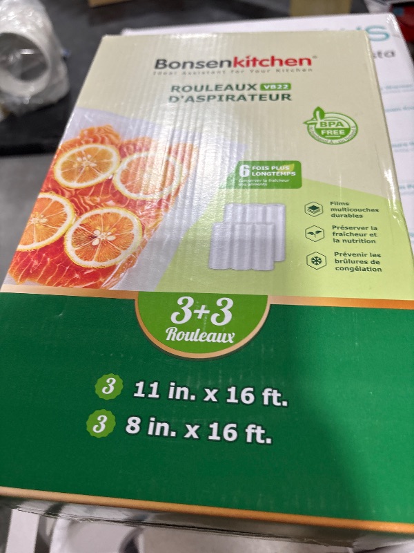 Photo 1 of [2025 Upgraded] Bonsenkitchen 3 Rolls 11" x 16' + 3 Rolls 8" x 16' Vacuum Sealer Bags for Food with a Color Box, Easy to Store, Commercial Grade, BPA Free, Great for Food Storage or Sous Vide, VB22
