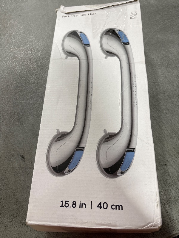 Photo 1 of Shower Handle 16 inch Shower Grab Bar for Seniors and Elderly Strong Suction Cup Grab Bars for Bathroom and Showers Bathtub Grab Bar Waterproof No Drilling Safety Assist Handle (silver-2pack, 16Inch)