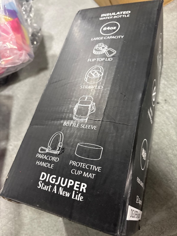 Photo 1 of DIGJUPER Insulated Water Bottle 64oz - w/Paracord Handle, Straw & Spout Lids, Carrier Bag, Half Gallon Sport Stainless Steel Water Flask Jug, Thermo Mug Double-wall Vacuum Water Bottle
