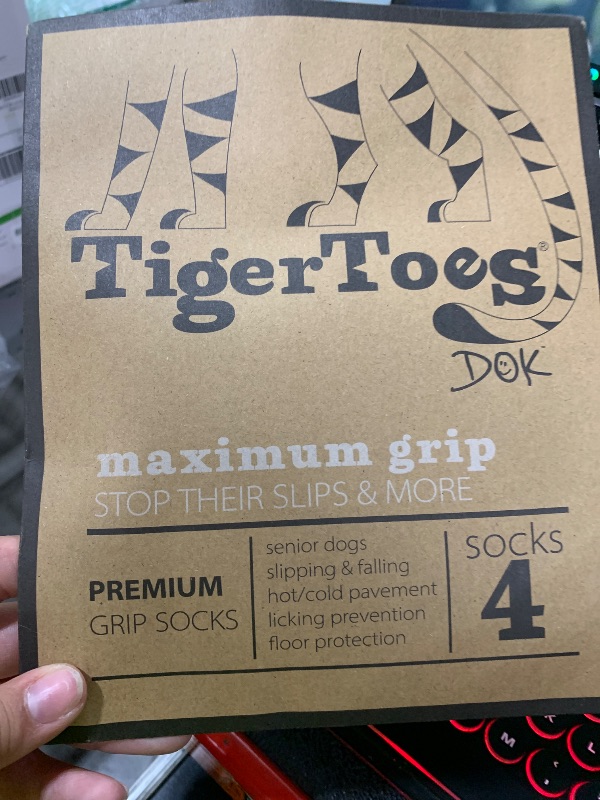 Photo 1 of DOK TigerToes Premium Non-Slip Dog Socks for Hardwood Floors - Extra-Thick Grip That Works Even When Twisted - Prevents Licking, Slipping, and Great for Dog Paw Protection - Size Small
