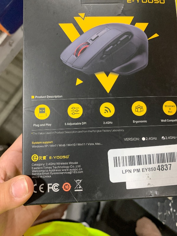 Photo 1 of E-YOOSO Large Bluetooth Wireless Mouse for Big Hands, X-31 Cordless Ergo Computer Mouse, 6 Buttons, 5-Level 4800 DPI, 18 Months Battery Life, for Laptop, PC, Chromebook