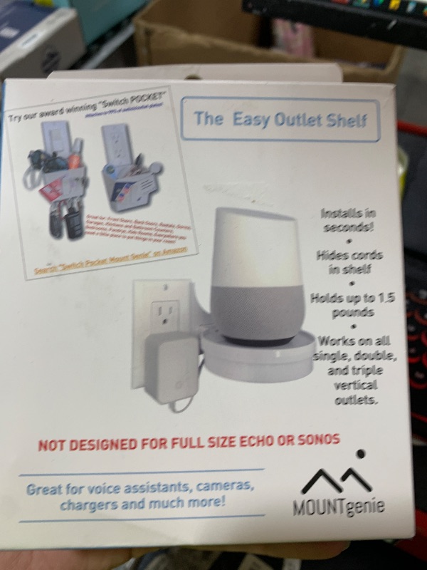 Photo 1 of The Easy Outlet Shelf by Mount Genie - Works With All Outlets - 60 Second Install - Hidden Cord Cable Storage - Perfect Google Home Mount, Nest Wifi Mount, for Cameras, Voice Assistants, and More