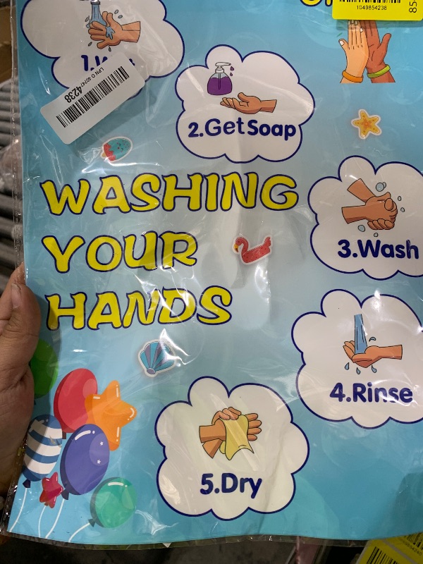 Photo 1 of 4Pack Washing Your Hands Poster, Tear-Resistant and Water-Resistant Hand Washing Signs for Kids, 14×11 Inch Give Your Hands Poster for Classroom, How to Wash Your Hands Instruction Posters
